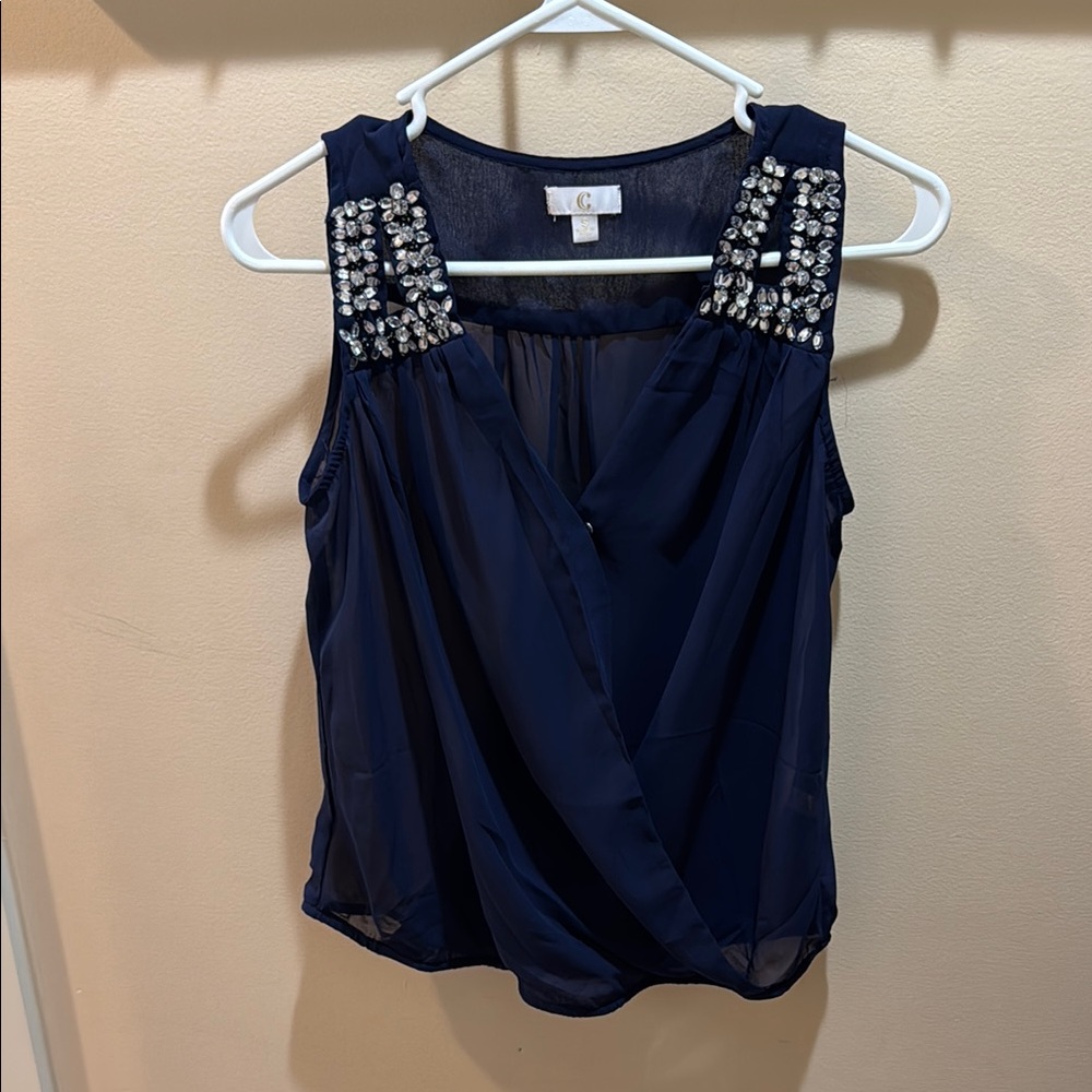 Elegant Navy Blue Embellished Women's Top
